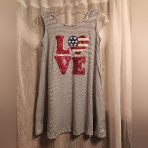 btween brand Girls Size 10 Navy and White Striped Dress with Red Sequin Detail